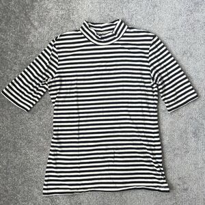 Banana Republic Shirt Womens XS Black White Striped Mock Neck Thin Lightweight